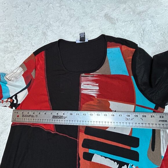 Dalin Womens Colorblock 3/4 Sleeve Asymmetric Tunic Top XL Black Orange Art Wear - Picture 7 of 8